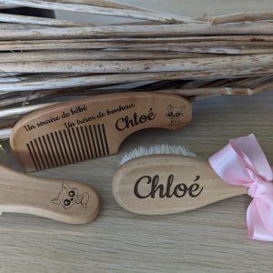 Kit Brosses et Peigne en bois personnalisé