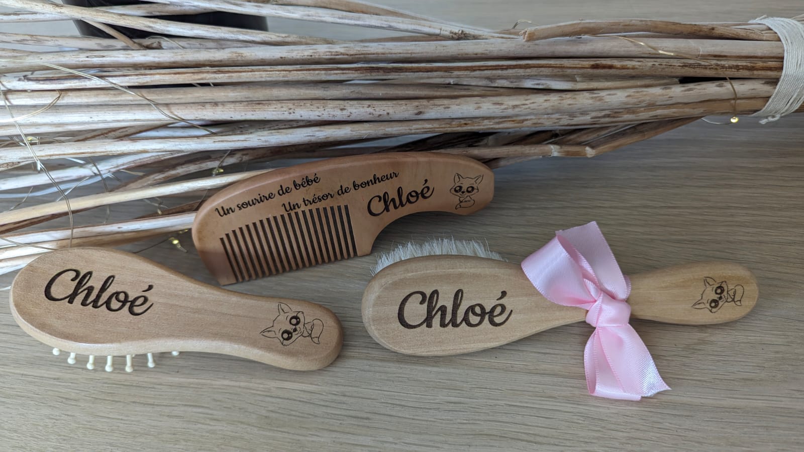 Kit Brosses et Peigne en bois personnalisé