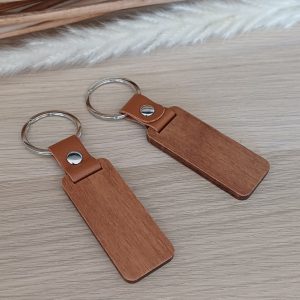 Porte-clés bois/cuir Rectangle Personnalisé